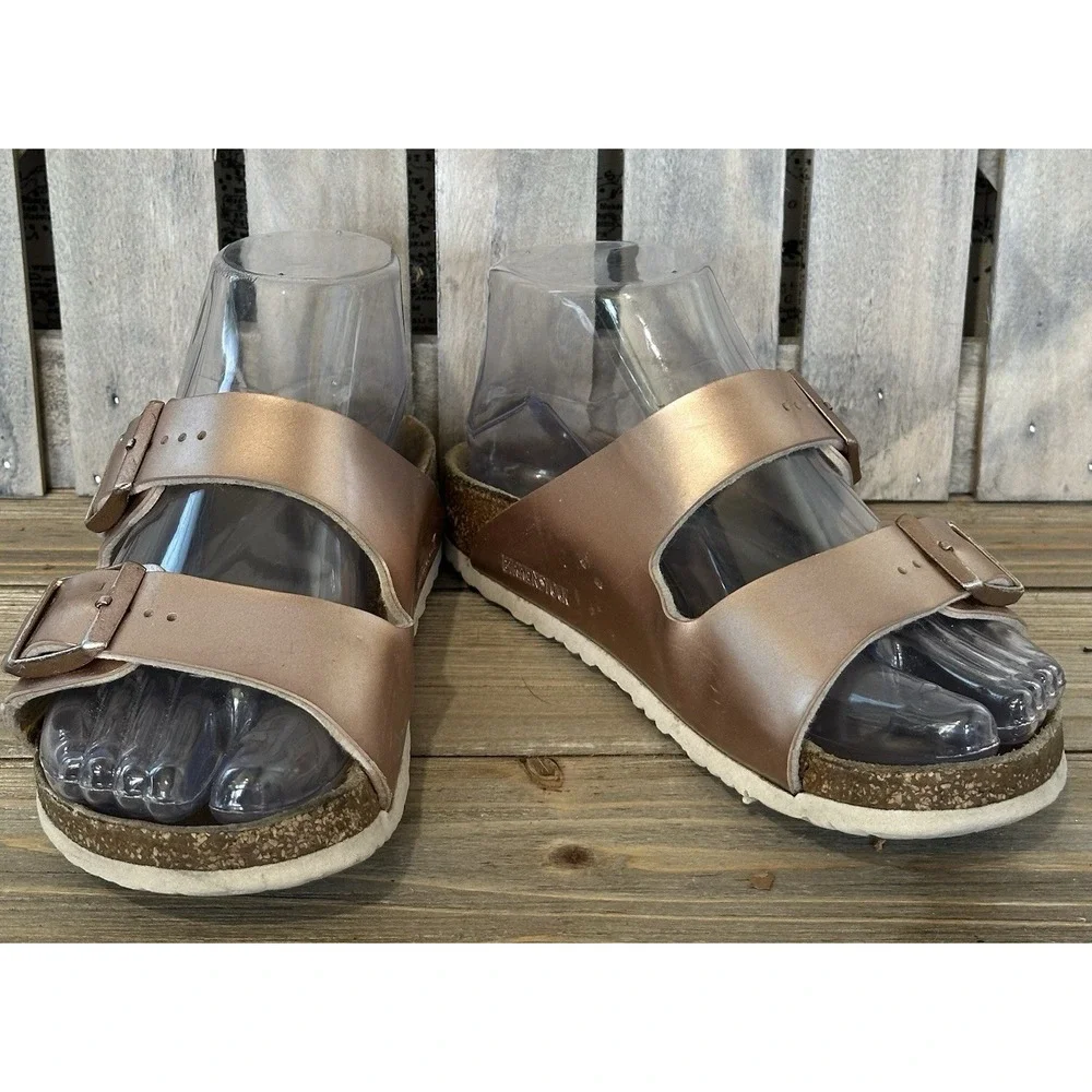 Birkenstock Arizona Sandals Metallic Rose Gold Girls 2.5 Pink Excellent